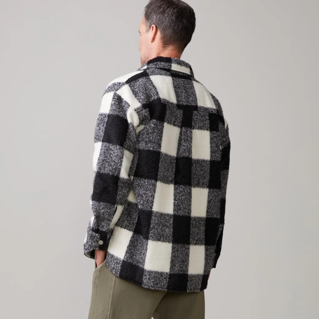 Mens Sale|Men's Sale*MONROW Plaid Flannel Shacket BLACK/NATURAL