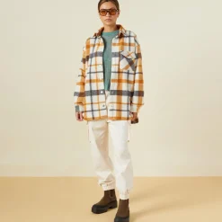 Jackets*MONROW Plaid Shacket BLACK/NAT/CAMEL