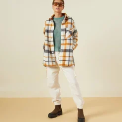 Jackets*MONROW Plaid Shacket BLACK/NAT/CAMEL