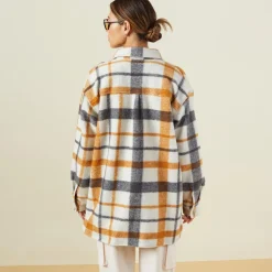 Jackets*MONROW Plaid Shacket BLACK/NAT/CAMEL
