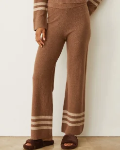 Sweats*MONROW Plush Stripe Straight Leg Sweat LATTE