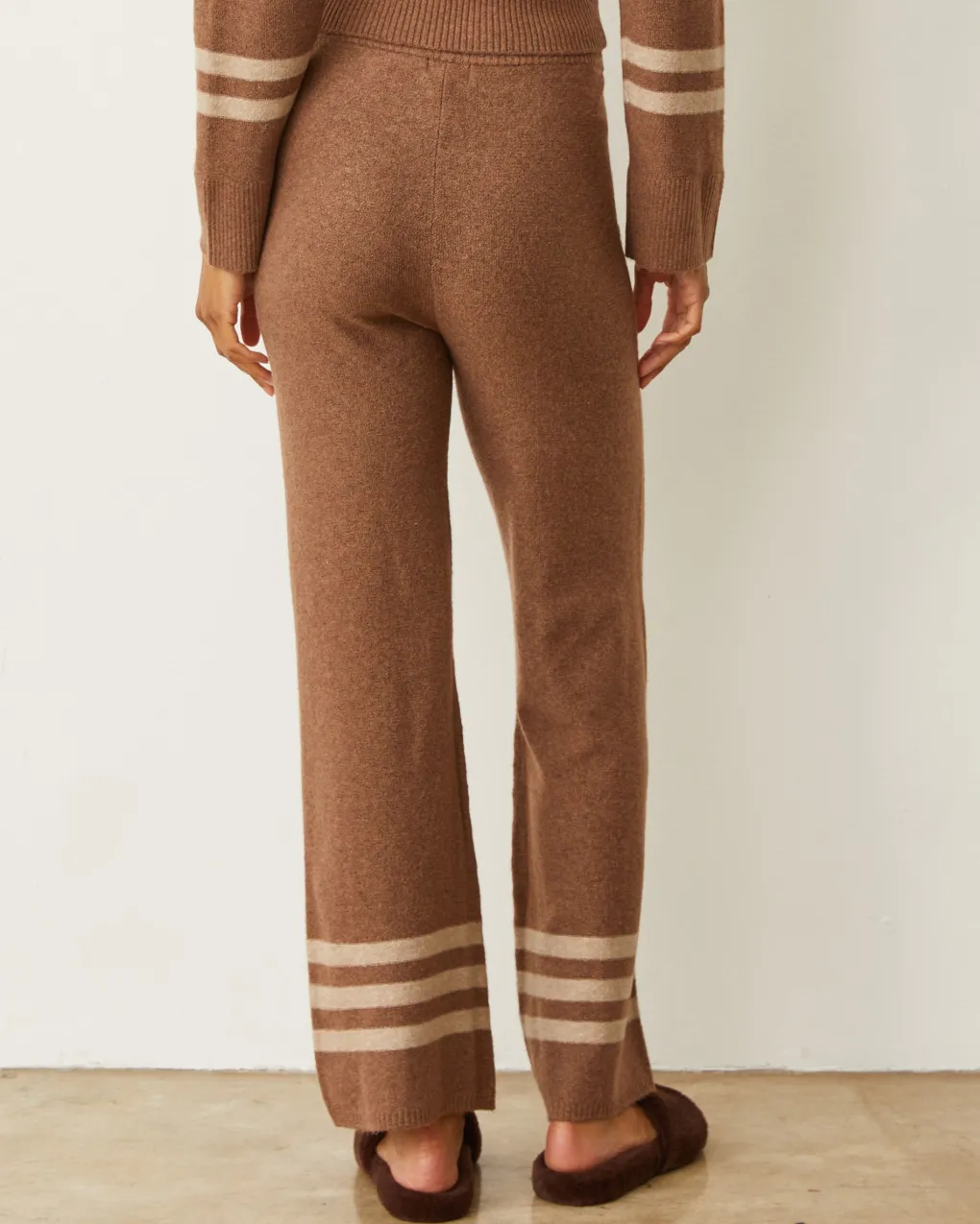 Sweats*MONROW Plush Stripe Straight Leg Sweat LATTE