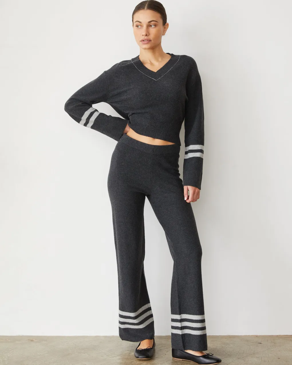 Sets|Sweats*MONROW Plush Stripe Straight Leg Sweat FADEDBLACK