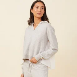 Long Sleeve*MONROW Poplin Mix Collar Sweatshirt HEATHERGREY