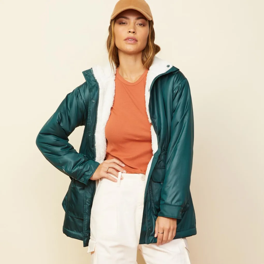 Jackets*MONROW Reversible Sherpa Lined Jacket DEEPFOREST