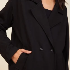 Jackets*MONROW Seamed Fleece Coat BLACK