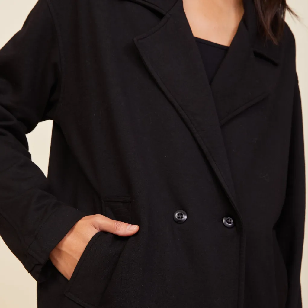 Jackets*MONROW Seamed Fleece Coat BLACK
