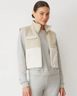 Jackets*MONROW Sherpa Zip Up Vest BONE