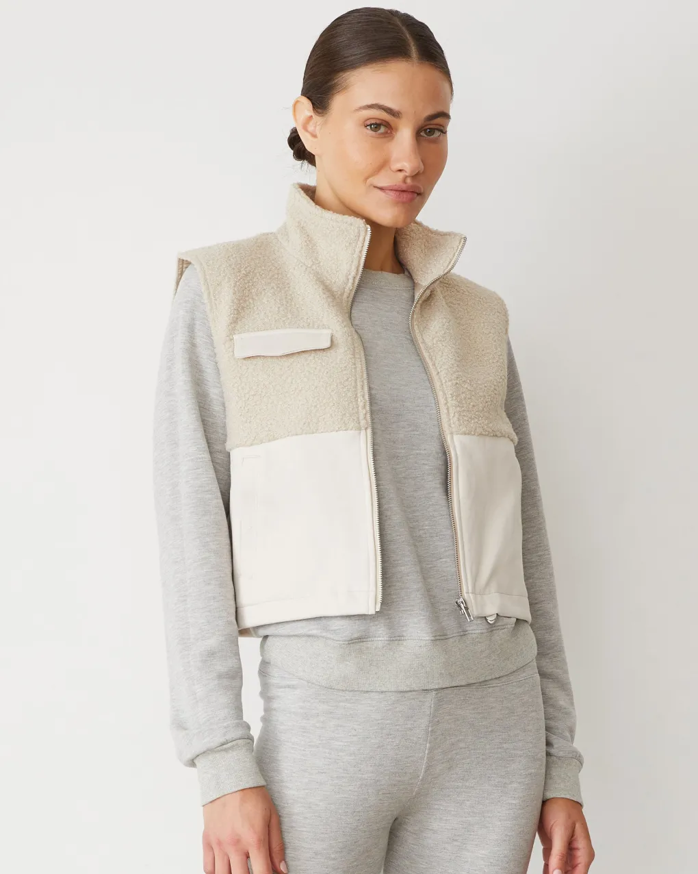 Jackets*MONROW Sherpa Zip Up Vest BONE
