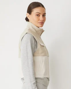 Jackets*MONROW Sherpa Zip Up Vest BONE