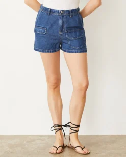 Shorts*MONROW Soft Denim Cargo Short MEDIUMWASH