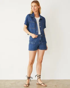 Shorts*MONROW Soft Denim Cargo Short MEDIUMWASH