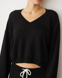 Softfleece|Sweatshirts*MONROW Softfleece Crop V Neck Sweatshirt BLACK