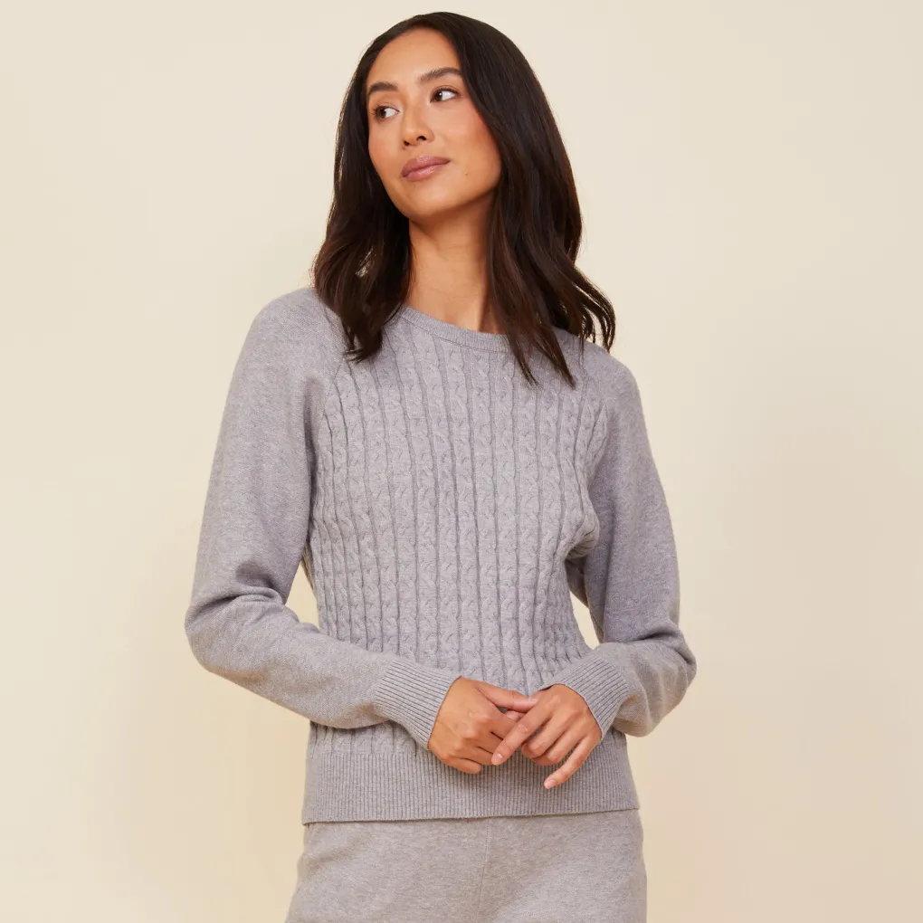 Soft Knit|Sweaters*MONROW Soft Knit Cable Sweater HEATHERGREY