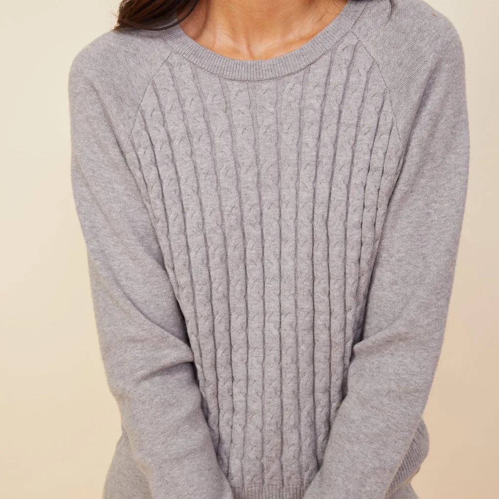 Soft Knit|Sweaters*MONROW Soft Knit Cable Sweater HEATHERGREY