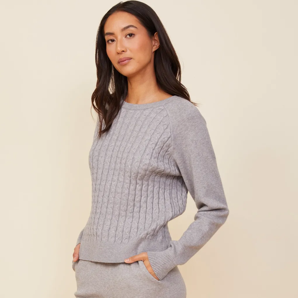 Soft Knit|Sweaters*MONROW Soft Knit Cable Sweater HEATHERGREY