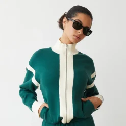 Soft Knit*MONROW Soft Knit Color Block Jacket EVERGREEN