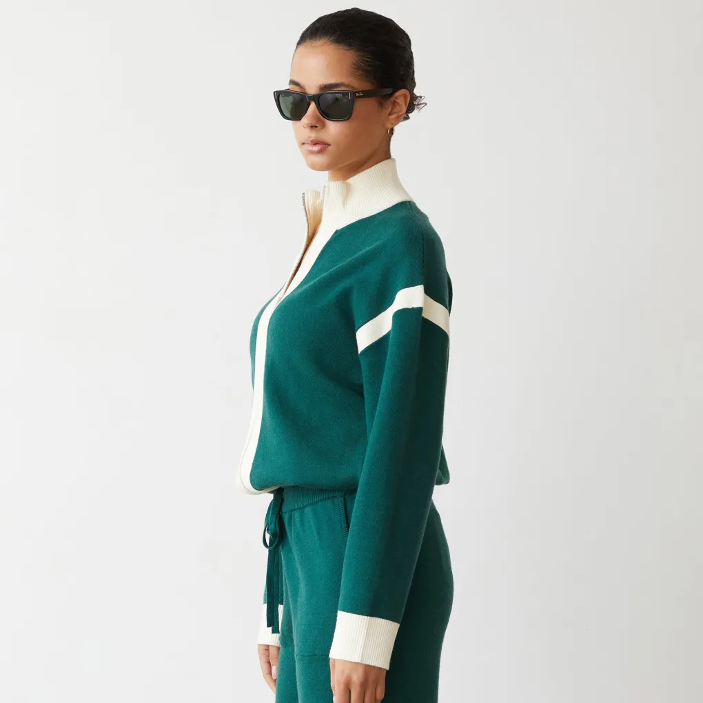 Soft Knit*MONROW Soft Knit Color Block Jacket EVERGREEN