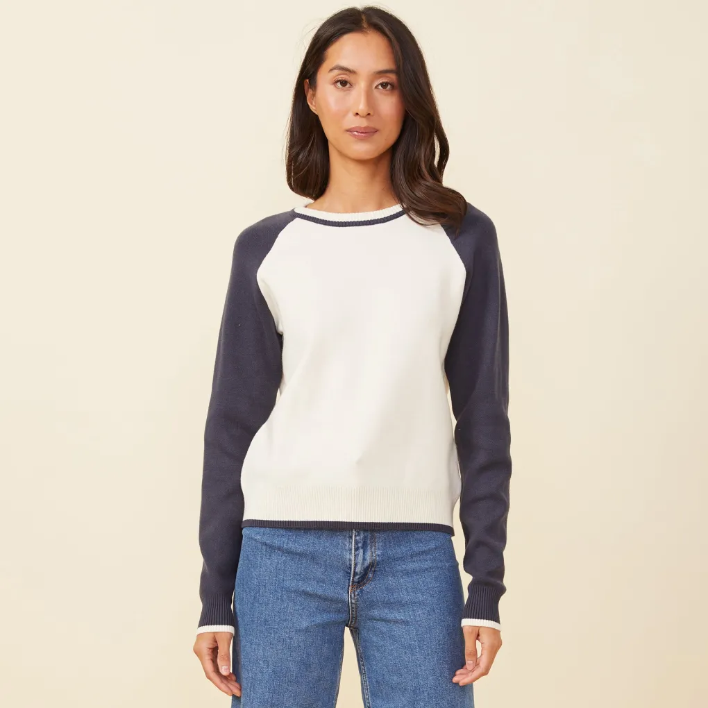 Soft Knit|Long Sleeve*MONROW Soft Knit Colorblock Raglan IVORY/BLUEBLACK