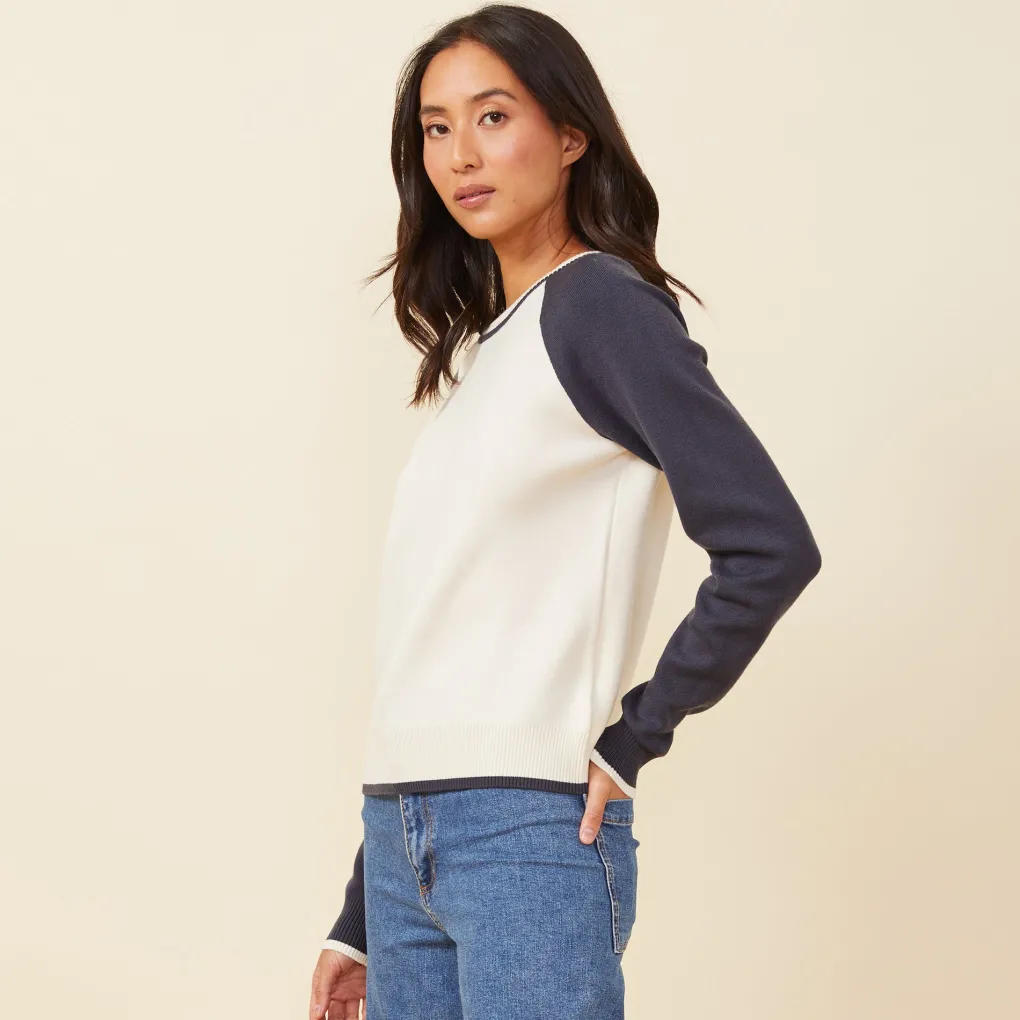 Soft Knit|Long Sleeve*MONROW Soft Knit Colorblock Raglan IVORY/BLUEBLACK