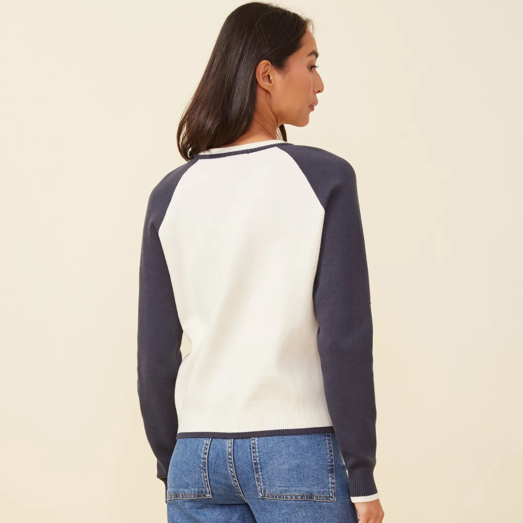 Soft Knit|Long Sleeve*MONROW Soft Knit Colorblock Raglan IVORY/BLUEBLACK