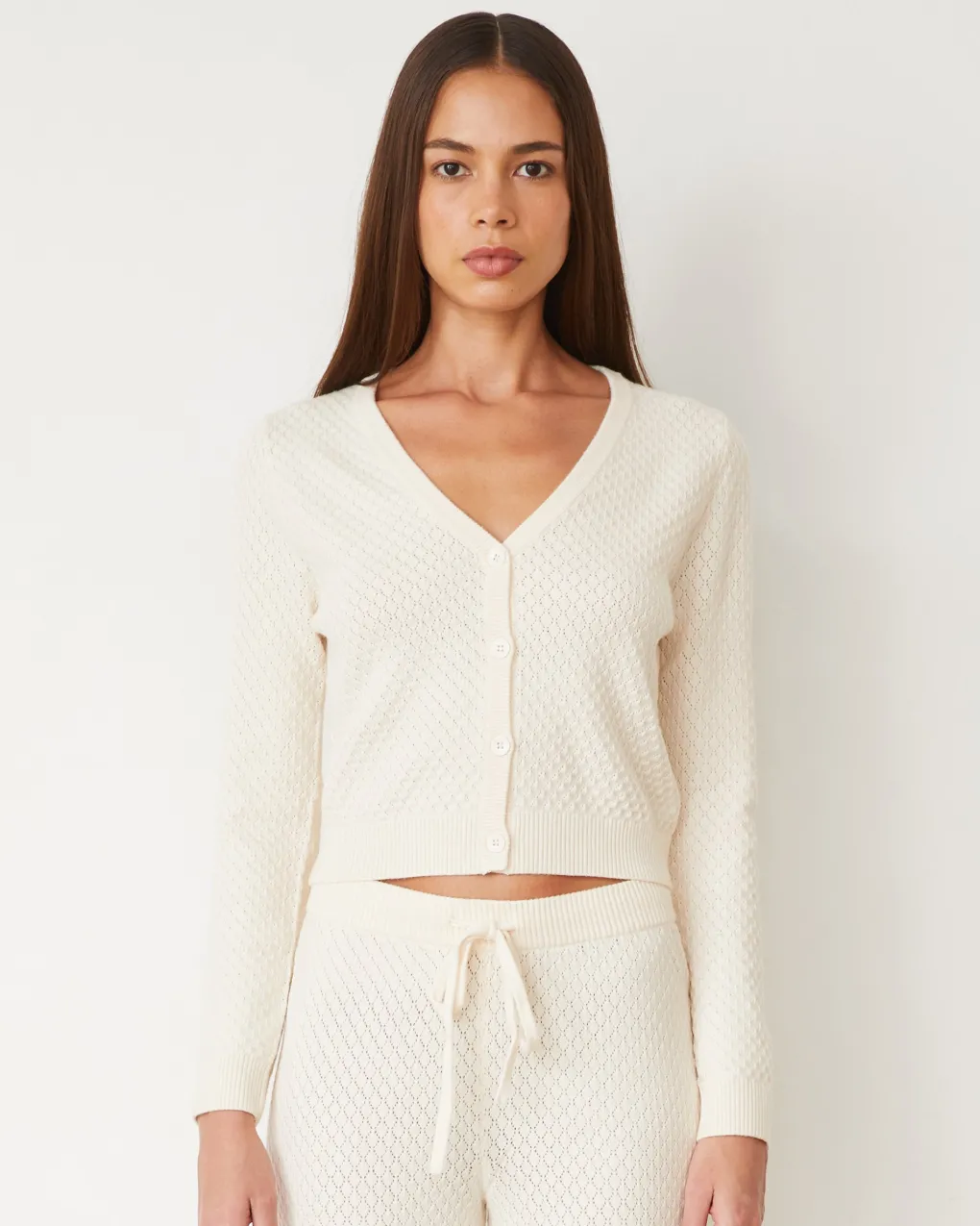 Soft Knit|Sets*MONROW Softknit French Waffle Cardigan IVORY
