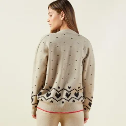 Soft Knit*MONROW Soft Knit Heart Fair Isle Cardigan OATMEAL