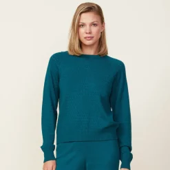 Soft Knit*MONROW Soft Knit Pointelle Raglan Sweater TEAL