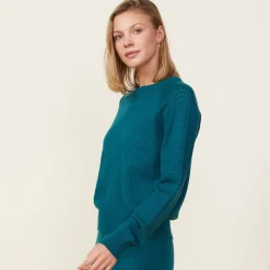 Soft Knit*MONROW Soft Knit Pointelle Raglan Sweater TEAL