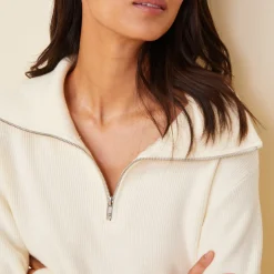 Soft Knit|Sweaters*MONROW Soft Knit Rib Half Zip Sweater IVORY
