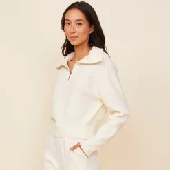 Soft Knit|Sweaters*MONROW Soft Knit Rib Half Zip Sweater IVORY