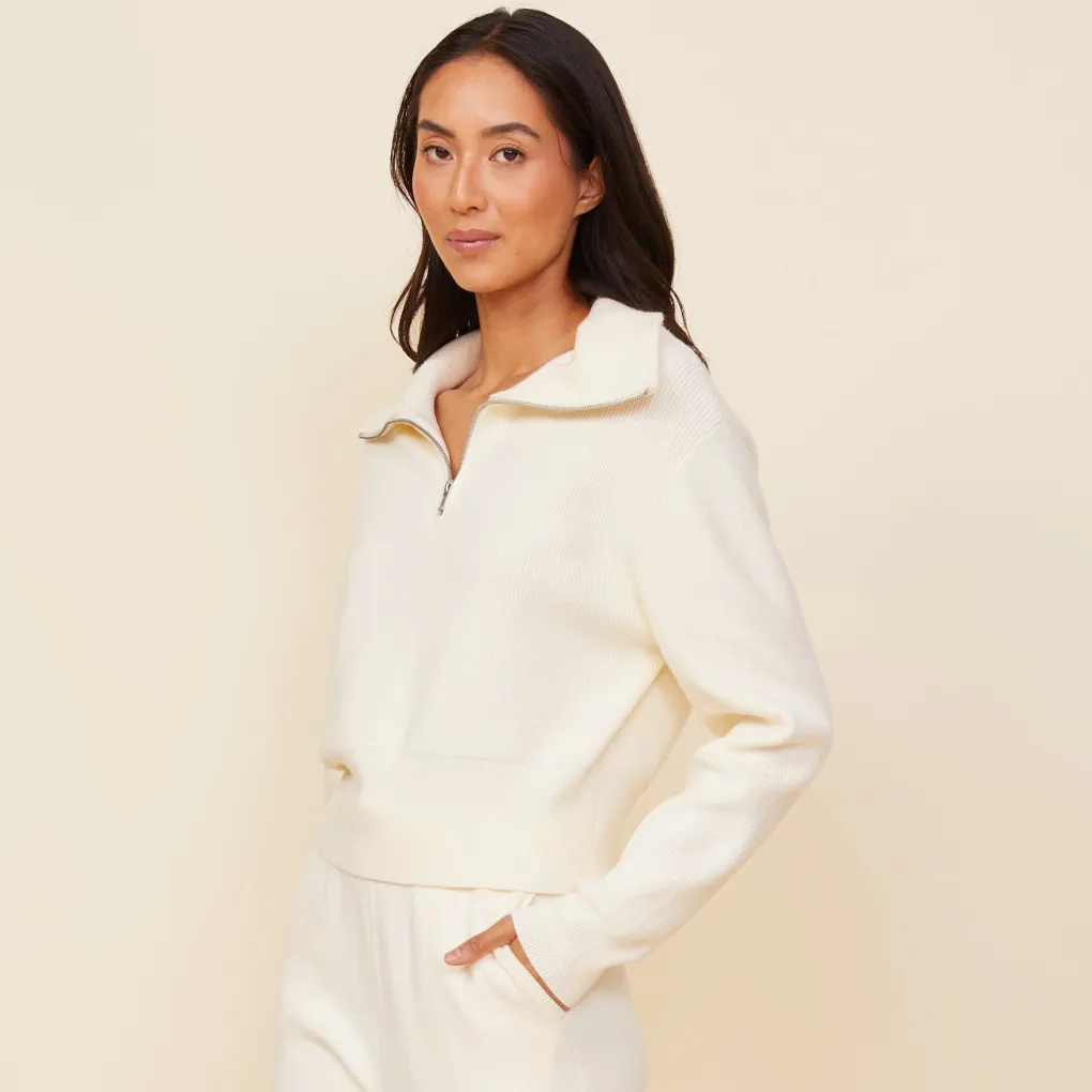 Soft Knit|Sweaters*MONROW Soft Knit Rib Half Zip Sweater IVORY