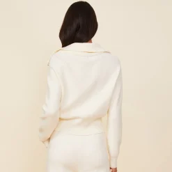 Soft Knit|Sweaters*MONROW Soft Knit Rib Half Zip Sweater IVORY