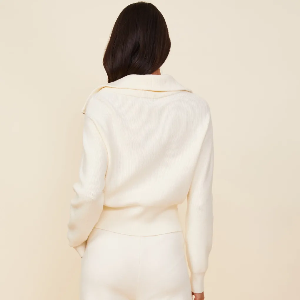 Soft Knit|Sweaters*MONROW Soft Knit Rib Half Zip Sweater IVORY