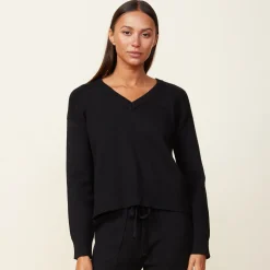 Soft Knit|Sweatshirts*MONROW Soft Knit V Neck Sweater BLACK