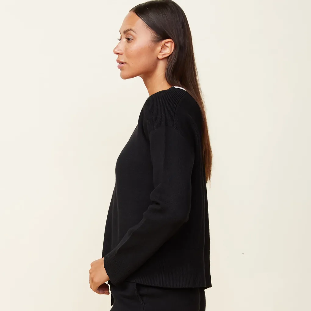 Soft Knit|Sweatshirts*MONROW Soft Knit V Neck Sweater BLACK