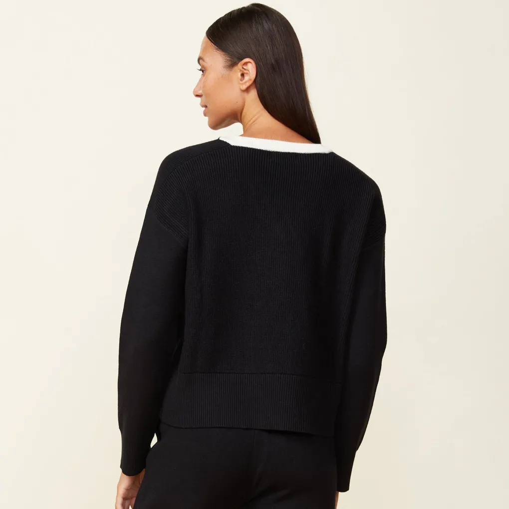 Soft Knit|Sweatshirts*MONROW Soft Knit V Neck Sweater BLACK