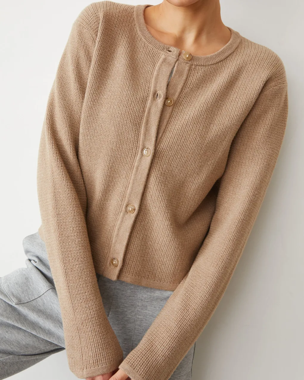 Soft Knit|Sweaters*MONROW Softknit Waffle Cardigan BARLEY