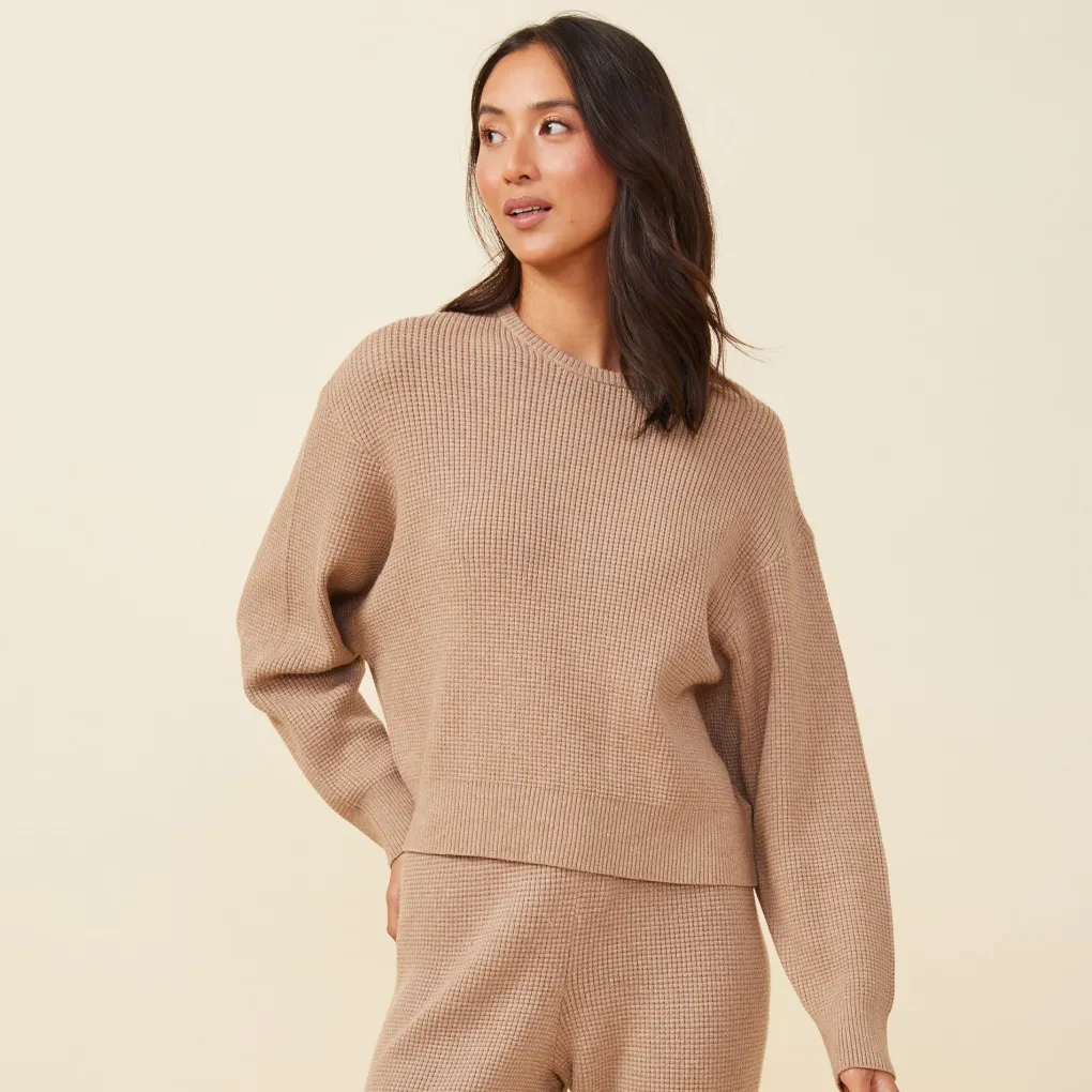 Soft Knit|Sweatshirts*MONROW Soft Knit Waffle Crew Neck Sweatshirt BARLEY