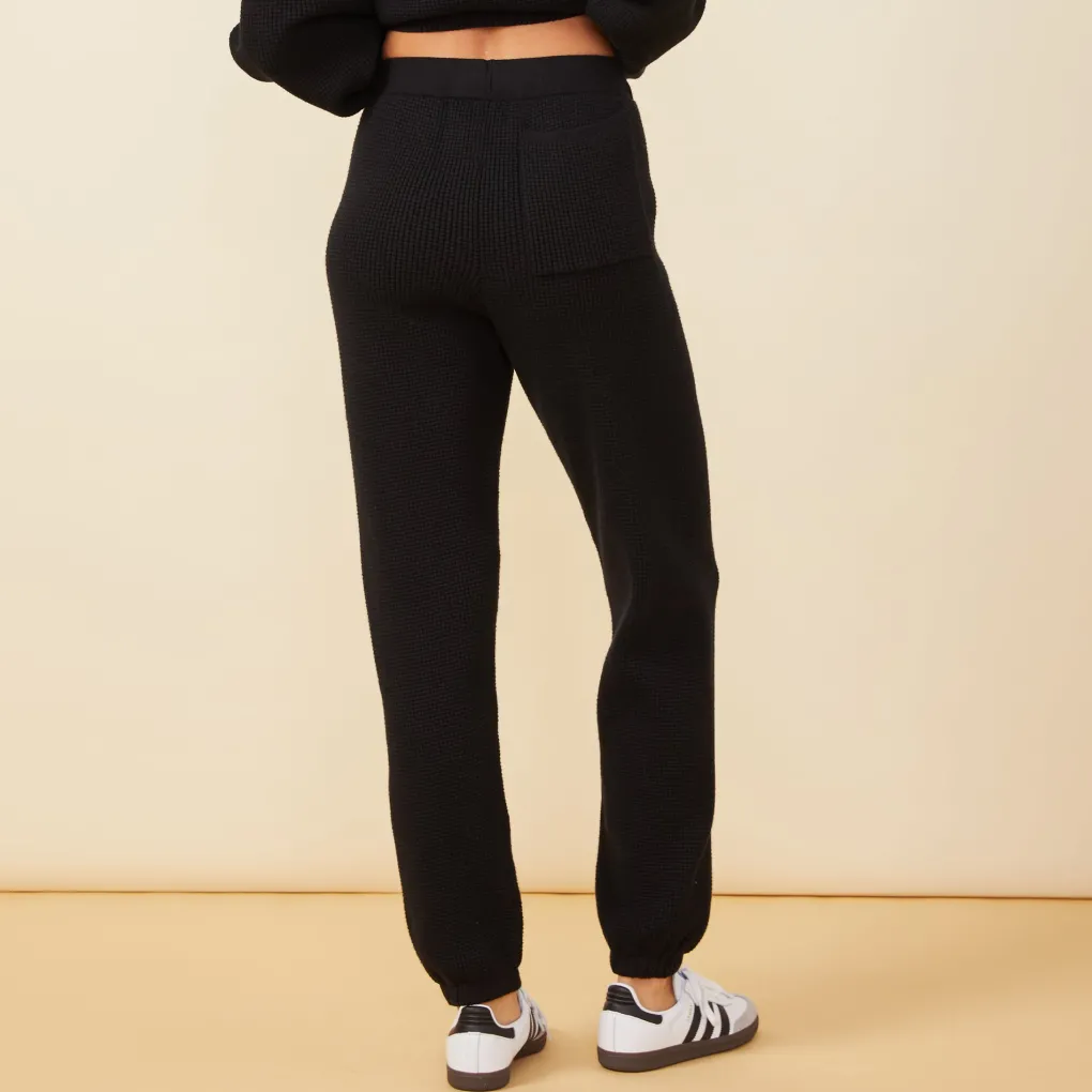 Soft Knit|Sweats*MONROW Soft Knit Waffle Oversized Sweats BLACK