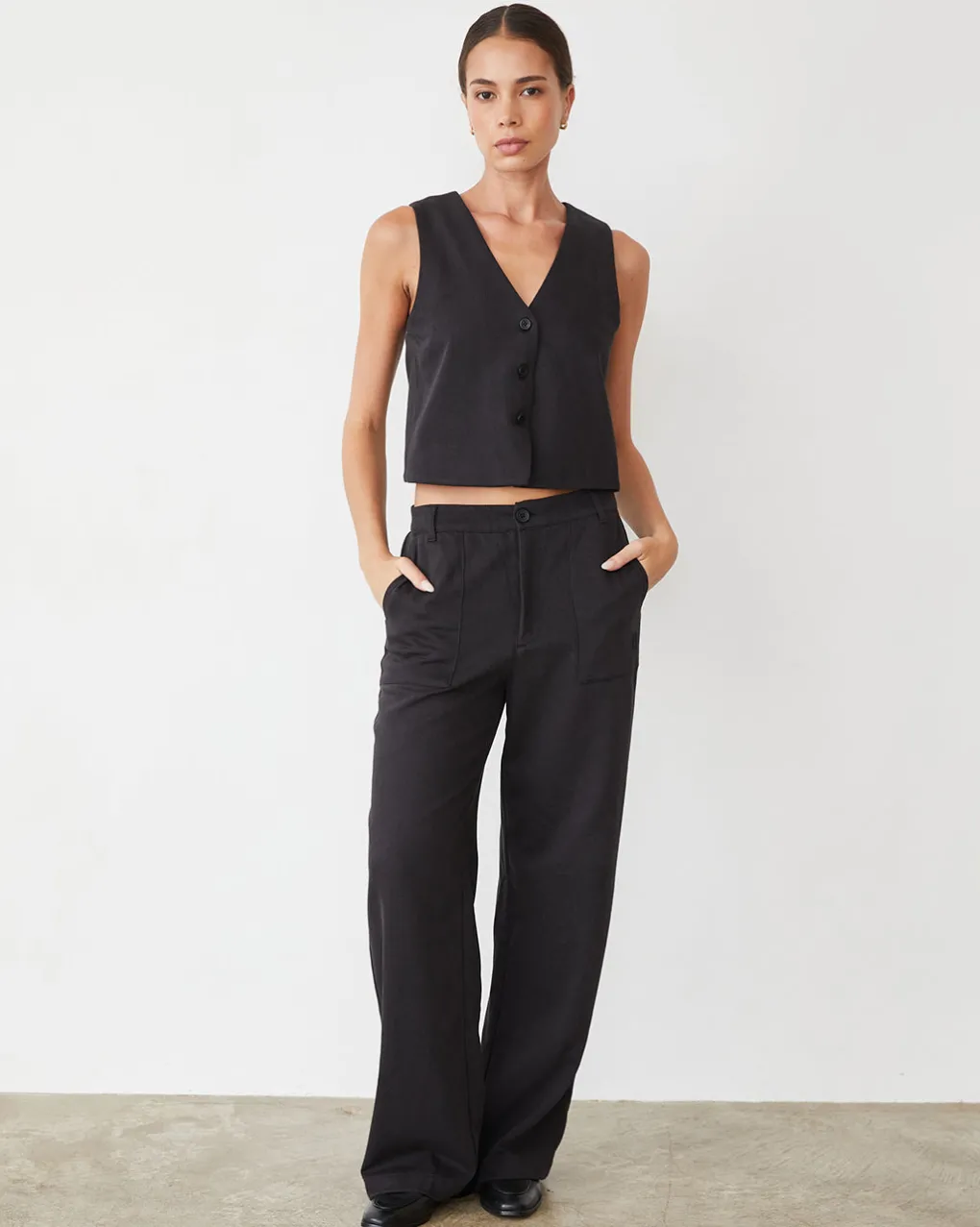 Sets|Pants*MONROW Soft Twill Patch Pocket Pant FADEDBLACK