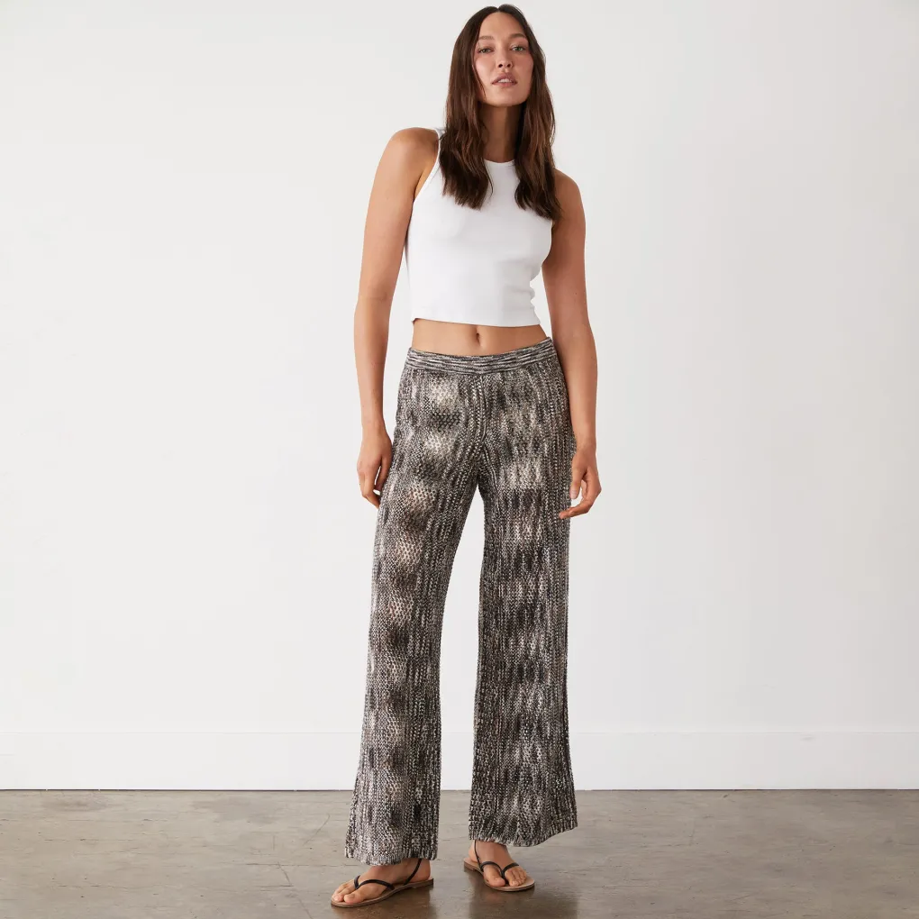 Pants*MONROW Space-dye Crochet Wide Leg Pant PECANMULTI