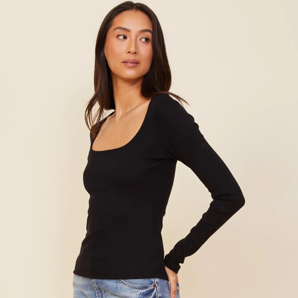 Long Sleeve*MONROW 90'S Rib Long Sleeve BLACK