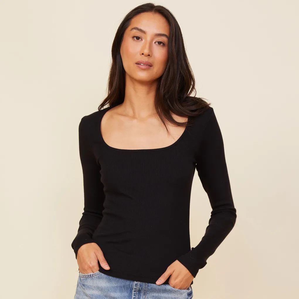 Long Sleeve*MONROW 90'S Rib Long Sleeve BLACK
