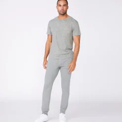 Men's Tops|Mens Sale*MONROW Stone Wash Relaxed Pocket Crew GUNMETAL