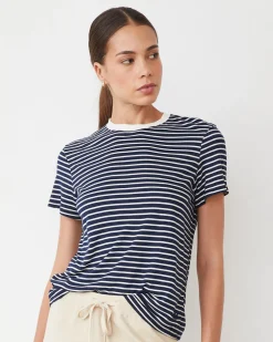 Tees*MONROW Stripe Basic Crew NAVY/IVORY