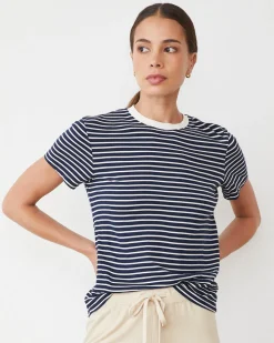 Tees*MONROW Stripe Basic Crew NAVY/IVORY
