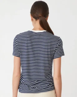 Tees*MONROW Stripe Basic Crew NAVY/IVORY