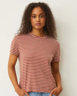 Tees*MONROW Stripe Basic Crew Neck Tee RUSTSTRIPE