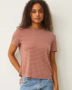 Tees*MONROW Stripe Basic Crew Neck Tee RUSTSTRIPE